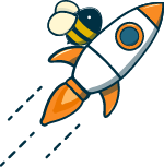 beespeedy logo: a bee riding on a launched rocket